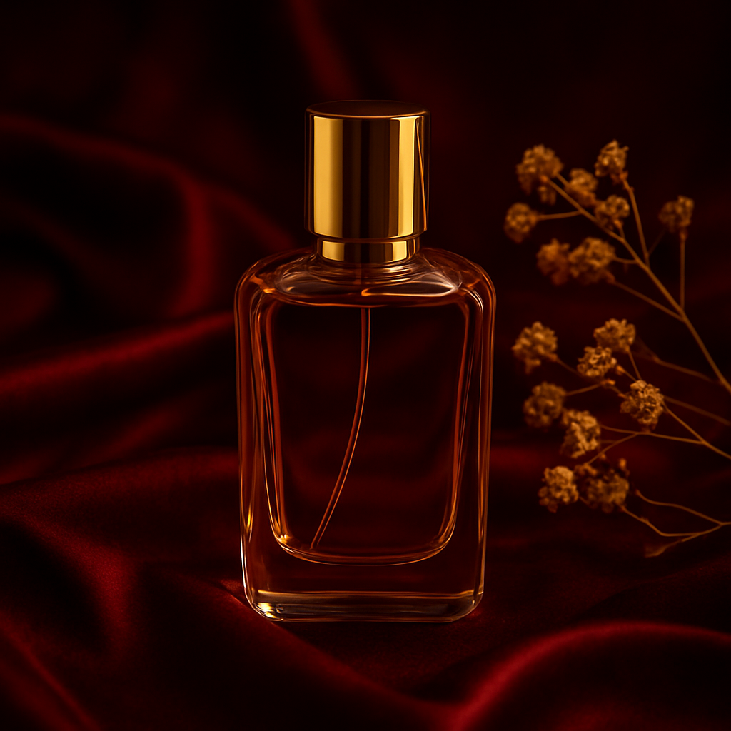 Signature fragrance on red silk